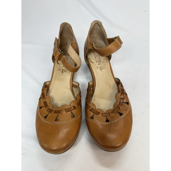 Pikolinos Women's Size 38 Brown Leather Laser Cut Shoes Small Heel Round Toe - Picture 4 of 11